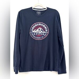 Abercrombie & Fitch Men's Large Long Sleeve‎ Graphic T-Shirt Blue Classic A&F